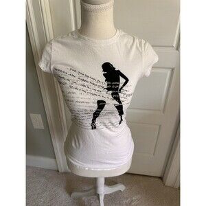 Vintage Express Y2K Silhouette Graphic Tee White XS Script Text